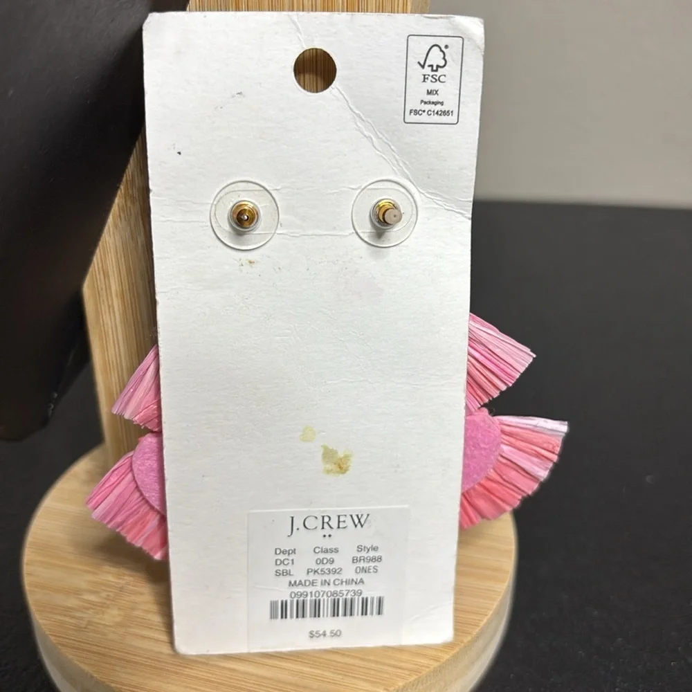 NWT J. Crew Beaded Earrings Macrame Fan Statement Pink Color